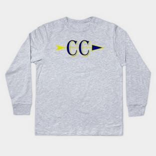 Cross Country CC logo with arrow in blue and gold Kids Long Sleeve T-Shirt